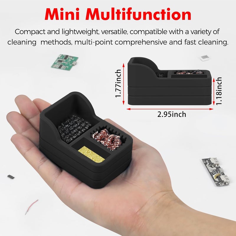 EOOKU Soldering Iron Tip Cleaner Kit with Brass Wool, Sponge,Steel Brush in Black Silicone Holder – Heat and Scratch Resistant Cleaning Tool for Soldering, Electronics Repair,DIY Projectst - Image 3